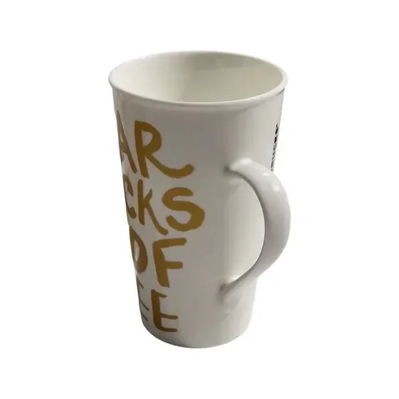 Starbucks Mug 16 oz White With Gold Starbucks Coffee Lettering - No Chips/Cracks - Picture 10 of 15